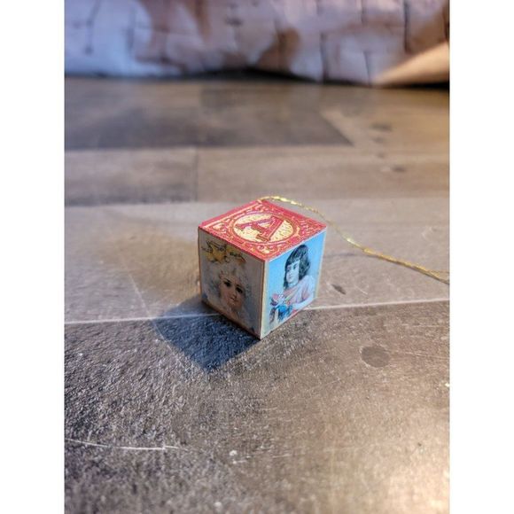 Vintage ABC block kid xmas wooden ornament - Picture 2 of 5